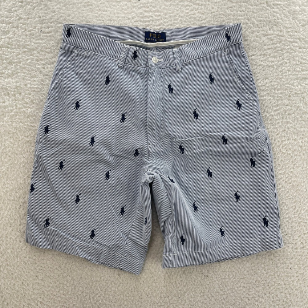 Polo Ralph Lauren Shorts Mens 31 Blue Seersucker Pony AOP Embroidered Preppy
